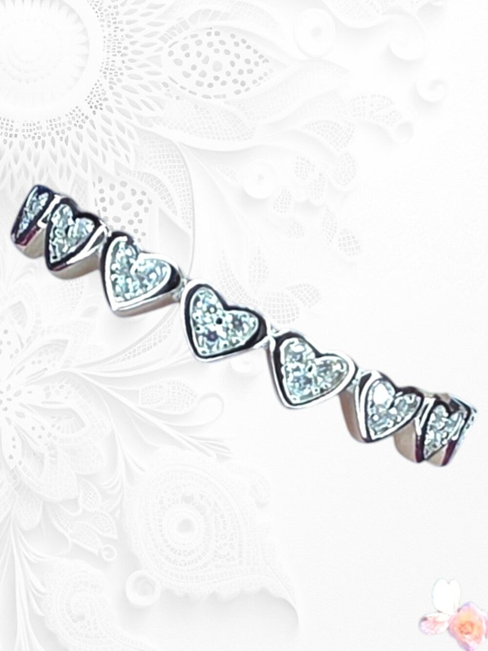 925 Sterling Silver Moissanite Heart Eternity Ring .18 CT Adjustable 528